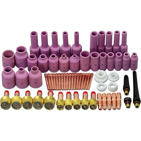 TIG Jumbo lentille à gaz corps de serrage buse d'alumine tasses en céramique Kit de tailles assorties pour QQ300 PTA DB SR WP 17 18 26 torche de soudage TIG 67 pièces (1/5)