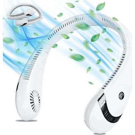 Tragbarer Nackenventilator,wiederaufladbarer 5000-mAh-Akku,faltbarer Ventilator,digitale LED-Anzeige,zieht nicht an den Haaren (weiß)