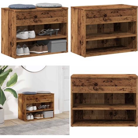 vidaXL Banc à chaussures vieux bois 60x30x45 cm bois d'ingénierie (1/5)