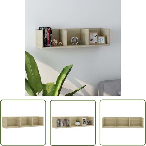 The Living Store Étagère murale à CD Chêne sonoma 75x18x18 cm Bois d'ingénierie - Étagère Murale - Étagère À CD - Meuble Audio - Rangement CD - Bibliothèque Murale (1/5)