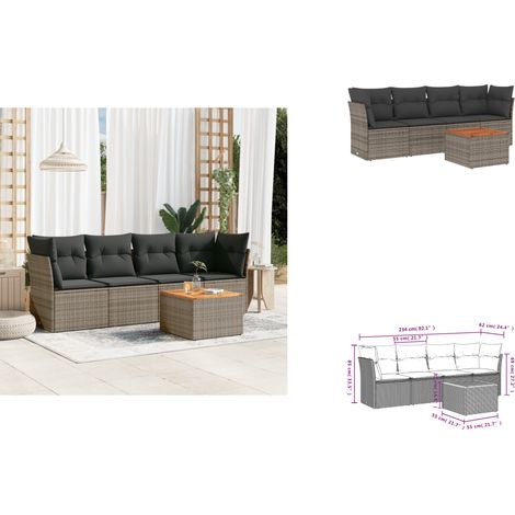 5-tlg. Garten-Sofagarnitur mit Kissen Grau Poly Rattan - Gartensortiment - Outdoor Möbel - Gartenlounge - Lounge Set - Esstischset (1/3)