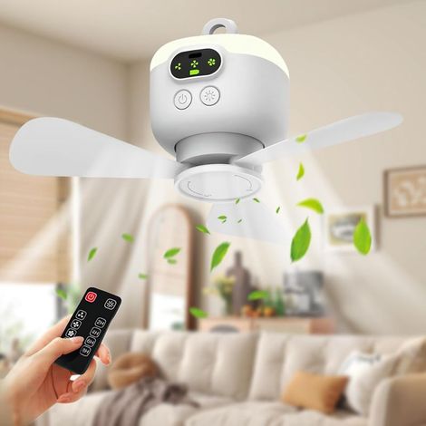 Ventilateur de plafond avec lumière LED dimmable E27, 3 pales silencieux, 4 vitesses, télécommande incluse – Idéal salon/chambre (1/5)