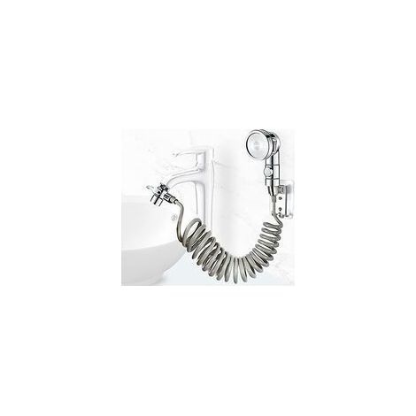 Waschbecken-Duschkopf-Set, Badezimmer-Handbrause, Teleskopschlauch, perfekt zum Haarewaschen oder Reinigen des Waschbeckens (Wasserhahn nicht im Lieferumfang enthalten) (Silber) (1/5)