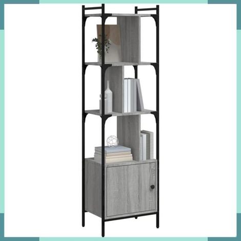 Bibliothèque avec porte - 833356 - Sonoma gris - 44,5 x 30 x 154,5 cm - Bois d'ingénierie & acier (1/5)