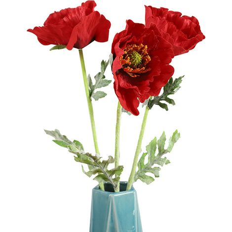 Bouquet De Coquelicots Artificiels En Soie Pour Décoration De Mariage Et Maison - Rouge - Lot De 1 (1/4)