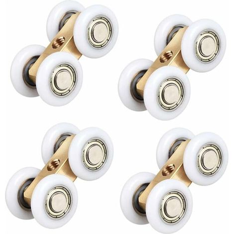 Poulies de Suspension en Cuivre Massif pour Porte de Douche, Roulements Étanches pour Porte Coulissante en Verre de Salle de Bain, Ensemble de 4 Roulettes (1/4)
