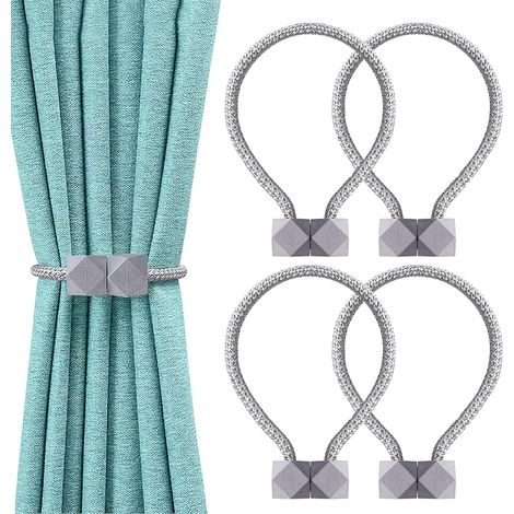 Set di 4 magneti decorativi per tende, Zggzerg, antiscivolo, non necessitano di ganci, con forte magnetismo, per sala da pranzo, soggiorno, camera da letto, 45 cm, grigio (1/5)