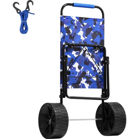 Chariot de plage pliable à grandes roues pour sable, plateau 39x40 cm, roues pleines PE 25 cm, charge 31 kg, robuste pour pique-nique, camping, pêche, jardinage (1/5)