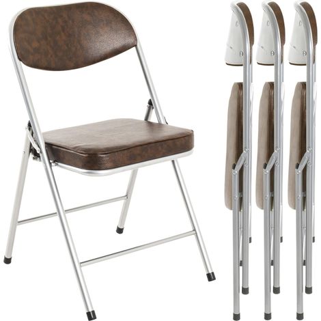 Chaise Pliante rembourrée, Lot de 4 Chaises Pliantes Confortables en Aluminium, Marron, Similicuir - Dossier et Assise rembourrés, Acier - Dimensions : L 47 x H 79 x P 53 cm, Style : Moderne (1/5)