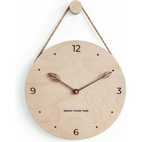Rustikale 30 cm große Wanduhr aus Holz für die Inneneinrichtung. Dekorative analoge Wanduhr für Wohnzimmer, Schlafzimmer, Küche, Büro und Bauernhaus. Zeiger mit Blattmuster. (1/5)