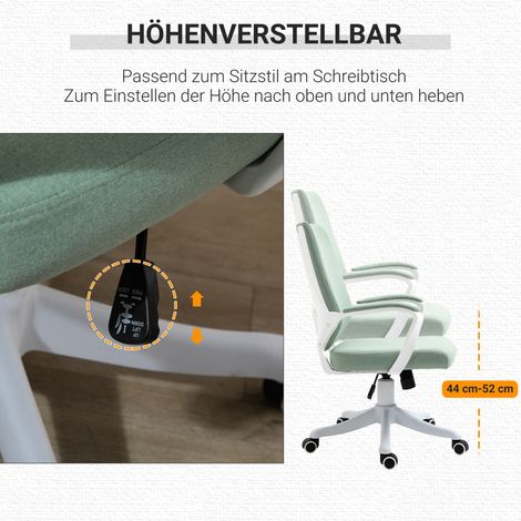 Fauteuil de bureau ergonomique avec accoudoirs, siège pivotant réglable en hauteur, fonction bascule, revêtement lin, rembourré, chaise informatique vert et blanc (1/5)
