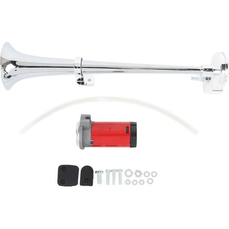 Klaxon à Air de voiture en alliage de Zinc, 12V DC, 135db, chromé fort, trompette unique, camion avec pompe pour Train, bateau, RV, 17,5 pouces, rouge (1/5)