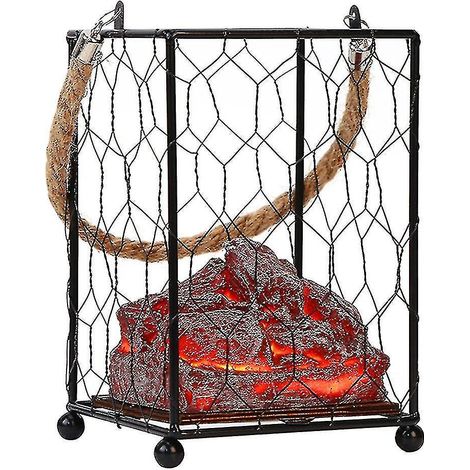 Lanterne de cheminée portable, lampe à feu de charbon de bois avec lumière LED S (1/5)