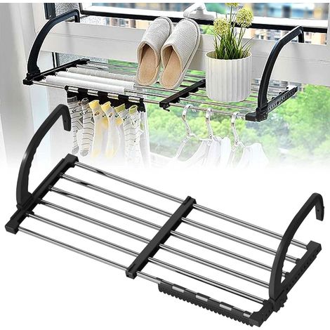 Clothes Airer: Zusammenkla Extendable Balcony Dryer (42-72 cm), Towel Rail Radiator, Small Wall-Mounted Balcony Dryer, Indoor Outdoor Wall Mounted Hanging Dryer, Steel (1/5)