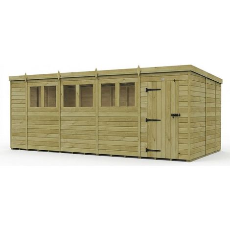 18ft x 9ft Pent Garden Shed Single Door With Windows - Pressure Treated Timber - L549 x W274 x H210 cm - Natural