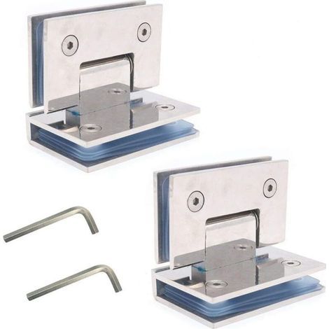 Ensemble de 2 charnières de porte en verre sans cadre , charnière de porte de douche, panneau de verre monté, panneau de verre approprié de 8-12 mm, porte 80-100cm, ouverture à 90 degrés (1/5)