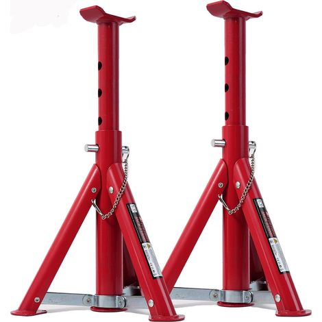 Lot de 2 chandelles d'essieu réglables en hauteur 3 t - Support pliable - 277-365 mm - Rouge (1/5)