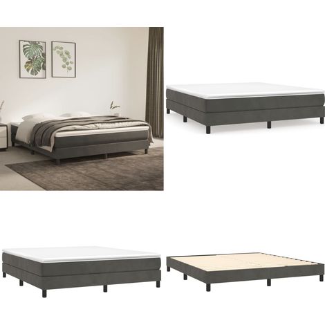 Cadre de lit sans matelas gris foncé 160x200 cm velours - Cadre De Lit - Lit Double - Lit Velours - Literie - Meuble Chambre - Home & Living (1/5)