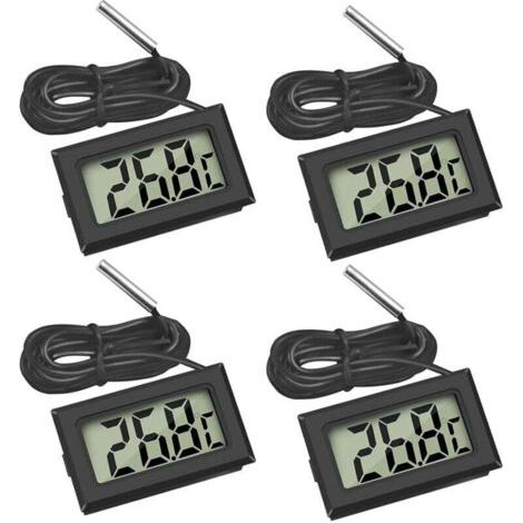 Mini Digital LCD Thermomètre Température avec Sonde de Température Capteur Testeur pour Réfrigérateur Congélateurs Aquarium (4X Noir)