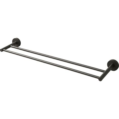 BALNEO - double barre porte-serviettes en acier inox anthracite Gun Metal - porte-serviettes 60 cm QUBE inoxydable - barre de salle de bain (1/3)