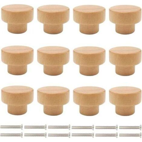 Türknöpfe aus Holz, 12 Möbelgriffe, Schubladenknöpfe aus Holz, runde Knaufgriffe, Schrankschubladengriffe, Kommodentürgriffe (1/4)
