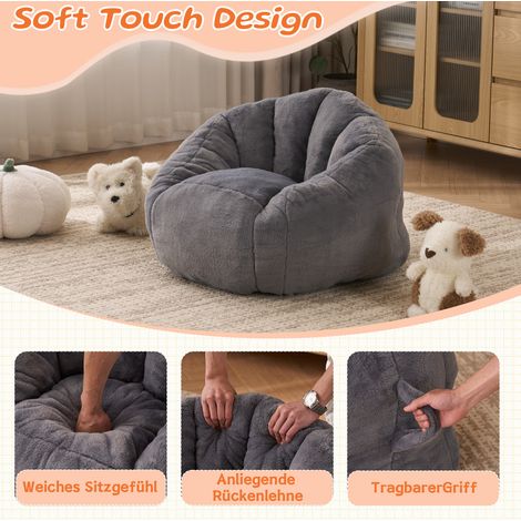 Pouf en peluche douce gris clair pour enfants, fauteuil confortable pour salle de jeux et coin lecture (1/5)