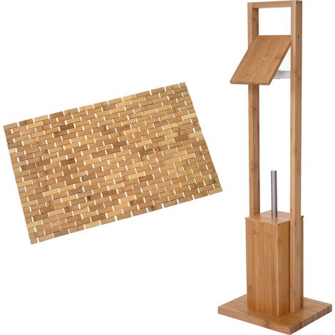 [NON UTILIZZATO] Arredo bagno bambu serie HHG-560 set portarotolo e tappetino 79x50cm