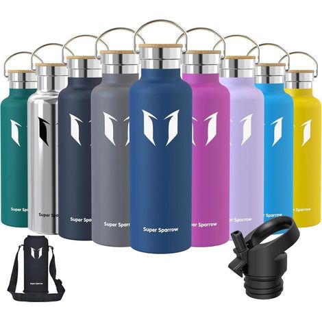 Edelstahl Trinkflasche 350ml-1L, BPA-frei, auslaufsicher, mit 2 Deckeln (1/5)