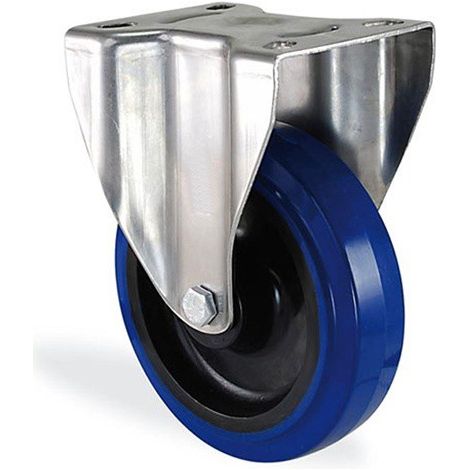 Roulette fixe caoutchouc bleu elastique diamètre 80mm charge 80kg
