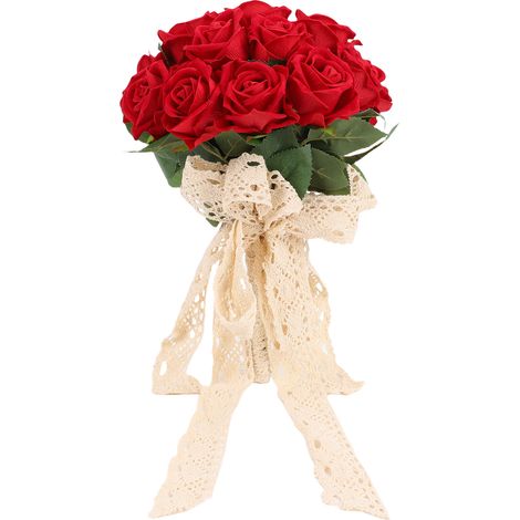 Minimalistischer und realistischer künstlicher roter Brautstrauß aus Seidenrosen, farbecht. Ideal zur Dekoration. (1/5)