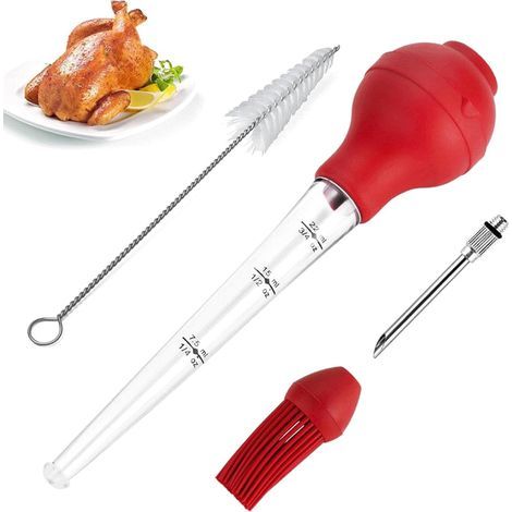 Sautéing Bulb and Brush, Roasting Syringe, Chicken Sauce Bulb, Turkish Barbecue with Cleaning Brush for Barbecue, Meat, Beef, Chicken (1/5)
