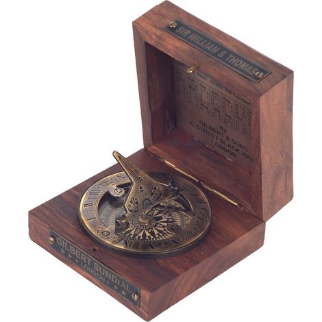 Brújula con reloj solar en caja de madera marrón 8 cm (1/5)