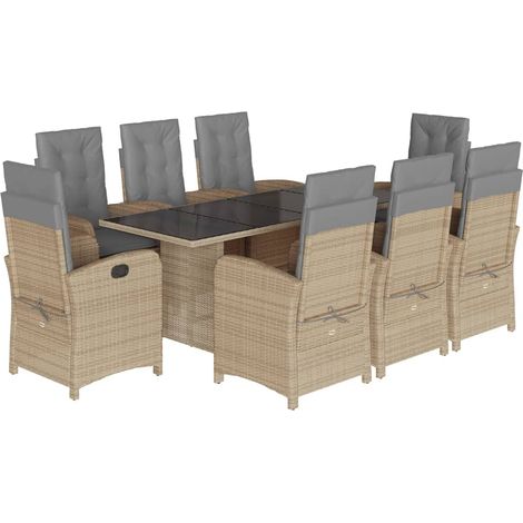 Maison Exclusive - 9-tlg. Garten-Essgruppe mit Kissen Beigemischu