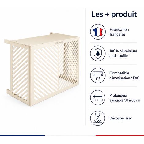 Climask - cache climatiseur Végétal Crème - L90 x H70 x P 50-60 -Made in France