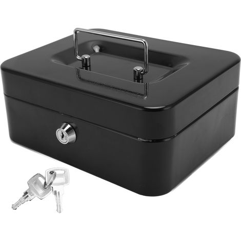 Coffre-fort métallique noir grande capacité, tirelire portable à main pour maison et entreprise (1/5)