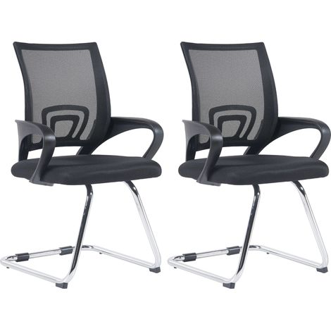 Set di 2 sedie per visitatori con schienali ergonomici curvi in tessuto nero e struttura in metallo cromato 100006017