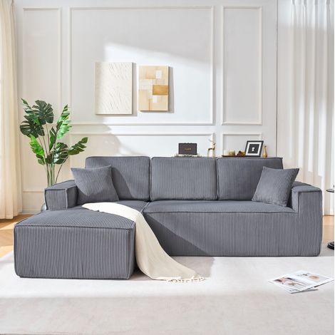 Ecksofa L-Form modular mit Chaiselongue Cord Grau OKMYHOME (1/5)