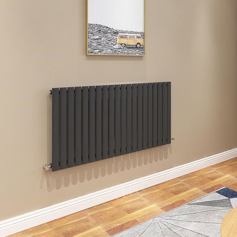 AICA Oval Column Radiator 600x1180mm Central Heating Horizontal Single Stylish Black