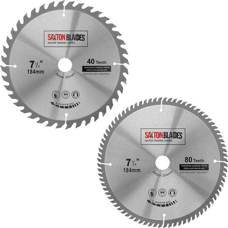 Lot de 2 lames de scie circulaire 184 mm x 40 mm et alésage 80 dents x 20 mm (anneau de 16 mm) (1/5)