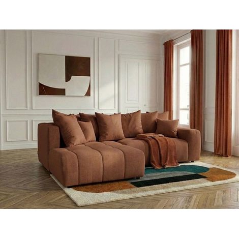 BOBOCHIC - Canapé d'angle L convertible coffre ROXELANE tissu chiné Angle gauche  Orange