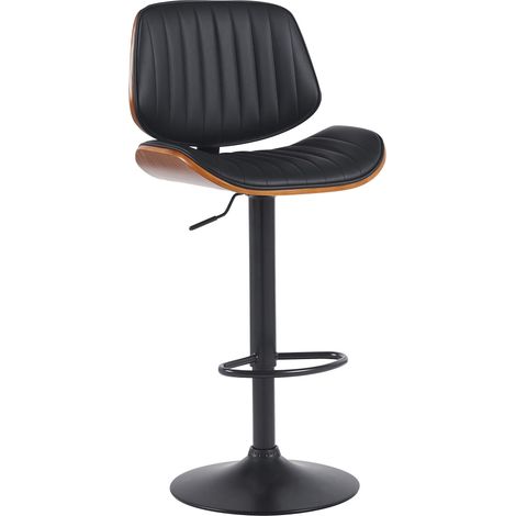 Tabouret de bar x1 style rétro moderne assise en similicuir noir bois noyer et cadre métal noir 100006653 (1/5)