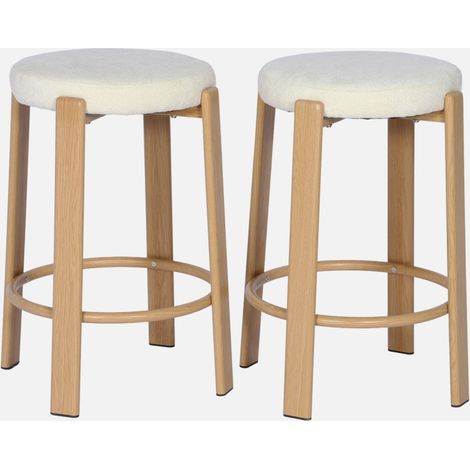 Taburete de bar vintage acero efecto madera clara y tejido texturizado, set de 2 (1/5)
