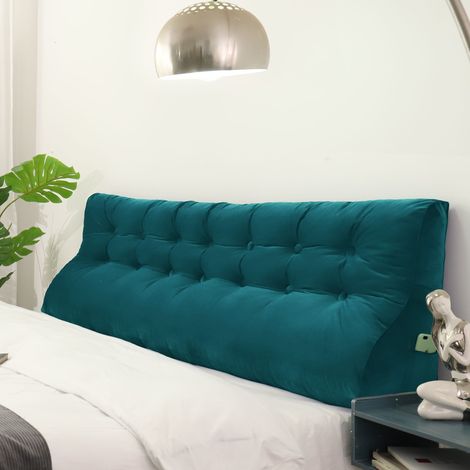 VERCART Cuscino da lettura a cuneo, triangolare, supporto per letto, schienale, poggiatesta, supporto per la schiena, cuscino decorativo, velluto turchese, 200 x 25 x 55 cm (1/5)