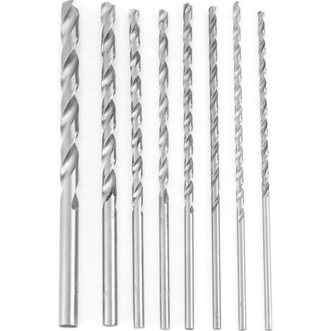 8-teiliges Set mit 200 mm verlängerten Spiralbohrern mit geradem Schaft, HSS-Spiralbohrer-Set, 4-10 mm, geeignet für Holz, Kunststoff und Aluminium, Bohrer-Set (1/4)