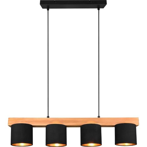 Suspension, Suspension design 4 abats-jours Cameron Noir en Wood, TRIO (1/5)