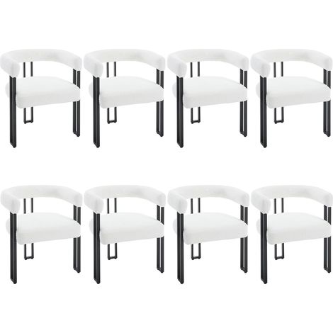 WOLTU Set di 8 Sedie da Pranzo in Ciniglia Sedie da Cucina Moderne con Gambe in Metallo Sedie da Salotto per Soggiorno, Crema (1/5)