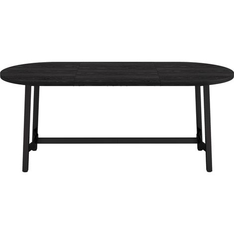 Mesa de comedor negra 180x80x75 cm para 6-8 personas con esquinas redondeadas y patas de hierro (1/5)
