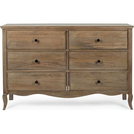 Commode 6 tiroirs DOMIKA 125cm – Bois massif de manguier & poignées en fonte (1/5)
