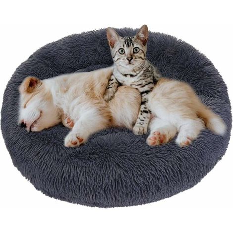 Round Donut Basket Dog Cushion,Washable Soft Fluffy Cat Bed,Comfortable Pet Pillow Nest Warm Bed (Beige-Diameter:60 CM) (1/5)
