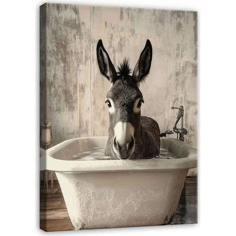 tableau âne dans la baignoire animaux vertical pour salle de bain sur toile Murale 40x30 (1/3)
